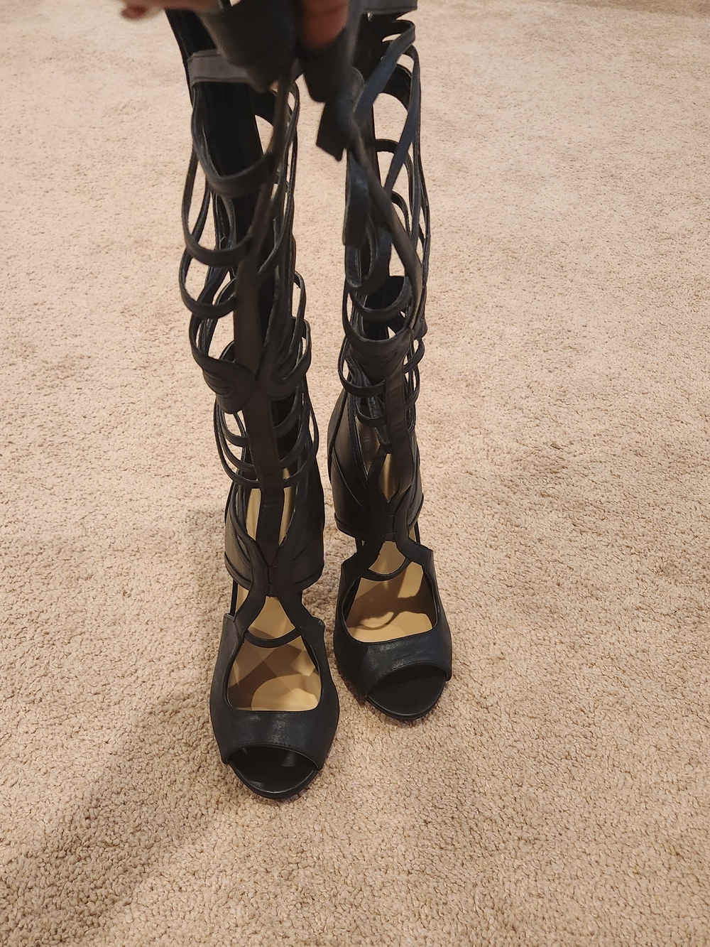 JustFab Black Lace-Up Gladiator Peep-Toe Sandals